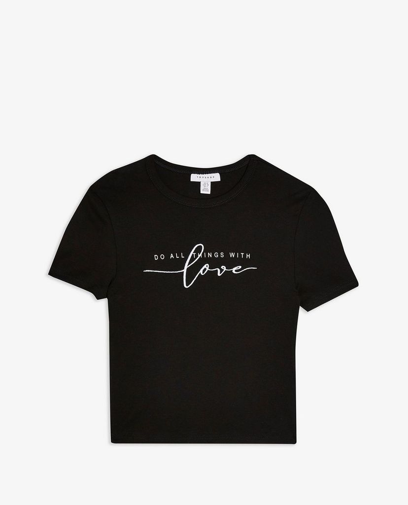 TOPSHOP - Áo thun nữ cổ tròn tay ngắn phom ôm Things With Love