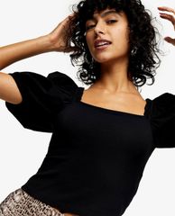TOPSHOP - Áo kiểu nữ cổ vuông tay ngắn Black Poplin