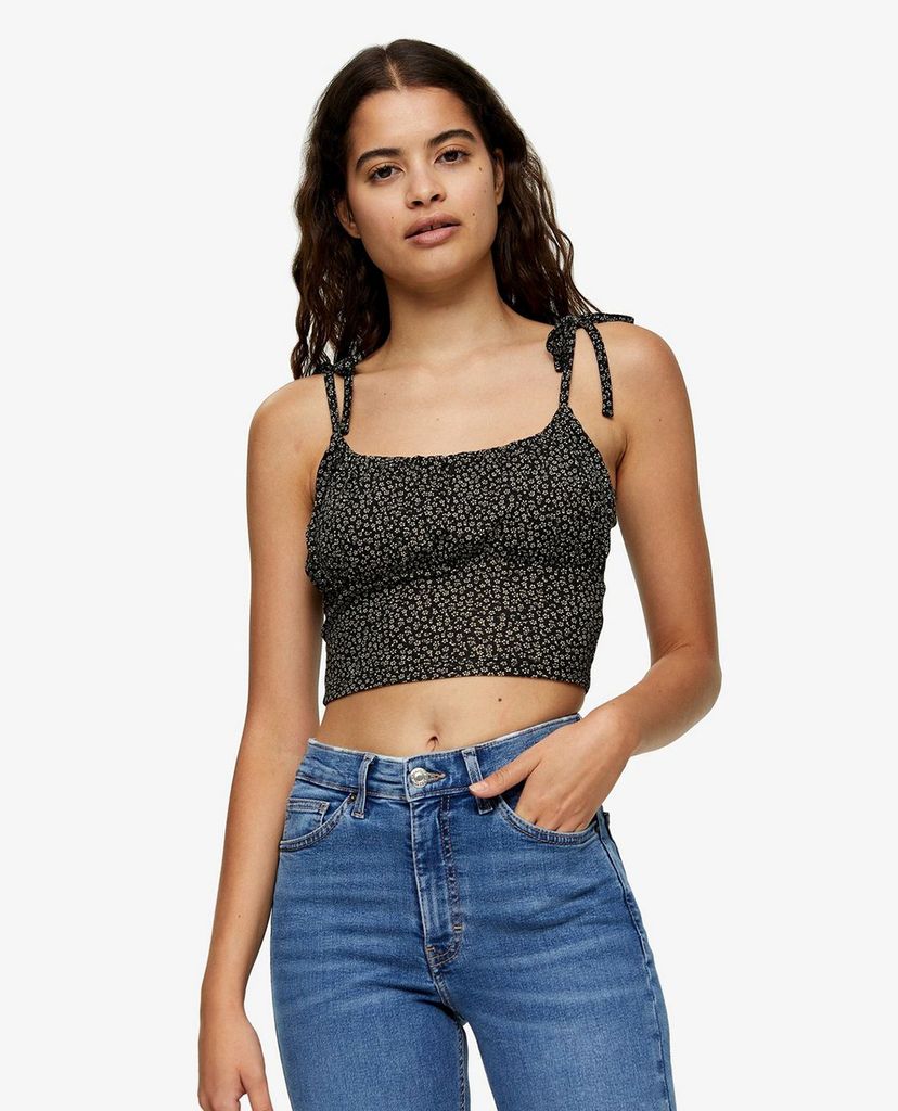 TOPSHOP - Áo croptop hai dây Black Ditsy Floral