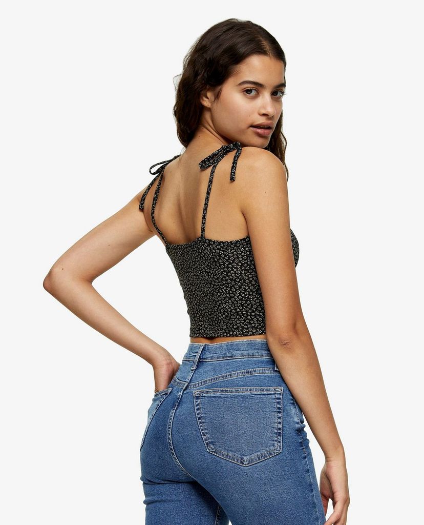TOPSHOP - Áo croptop hai dây Black Ditsy Floral