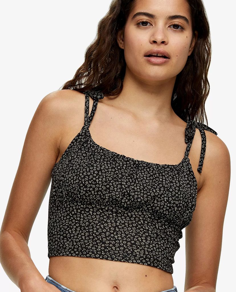 TOPSHOP - Áo croptop hai dây Black Ditsy Floral