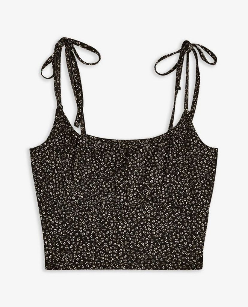 TOPSHOP - Áo croptop hai dây Black Ditsy Floral