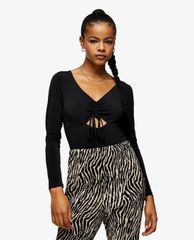 TOPSHOP - Áo bodysuits tay dài Black Ruched