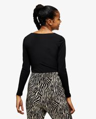 TOPSHOP - Áo bodysuits tay dài Black Ruched