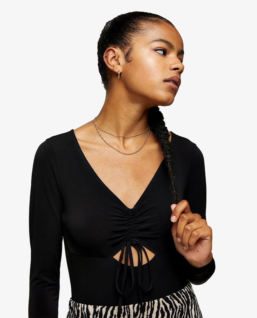 TOPSHOP - Áo bodysuits tay dài Black Ruched