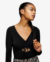 TOPSHOP - Áo bodysuits tay dài Black Ruched