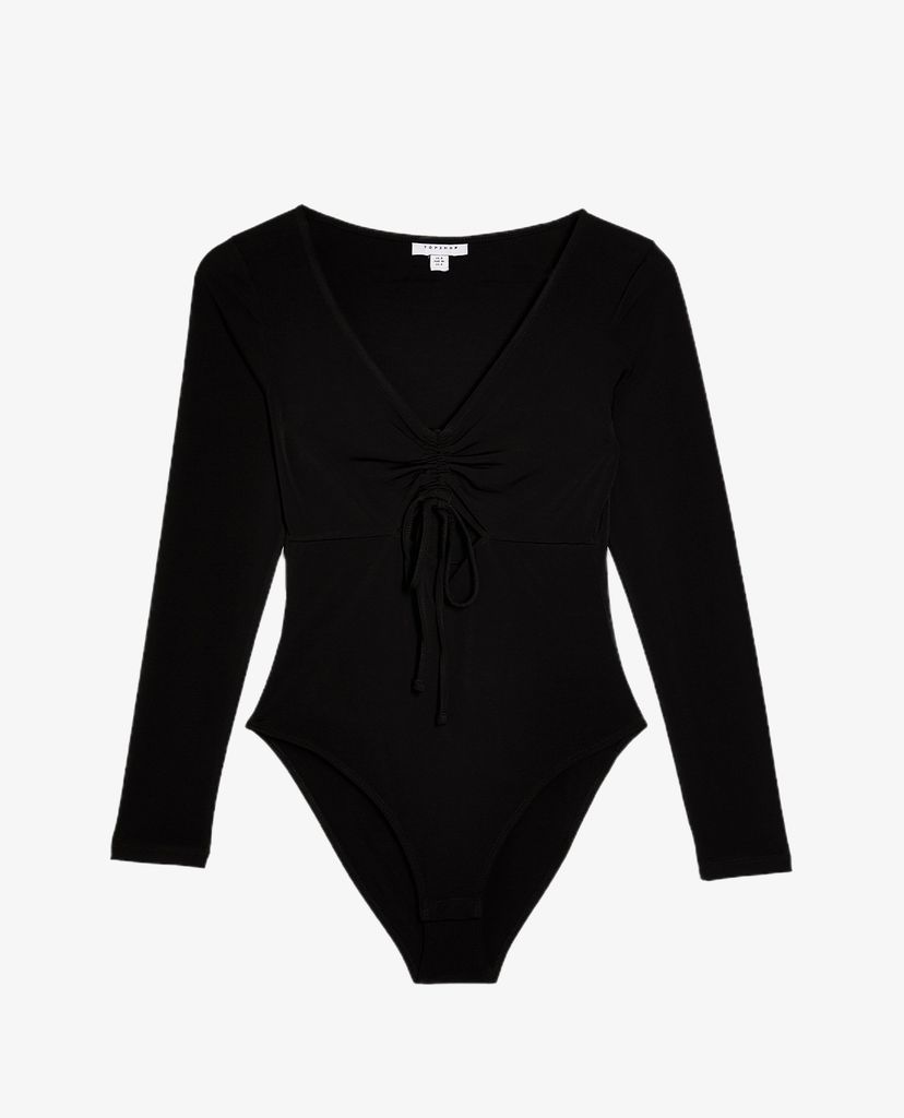 TOPSHOP - Áo bodysuits tay dài Black Ruched