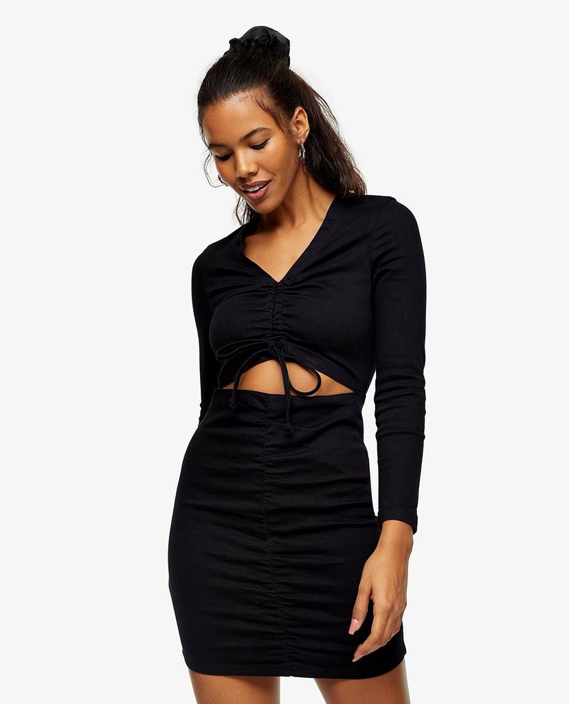 TOPSHOP - Đầm mini cổ V tay dài phom ôm thời trang