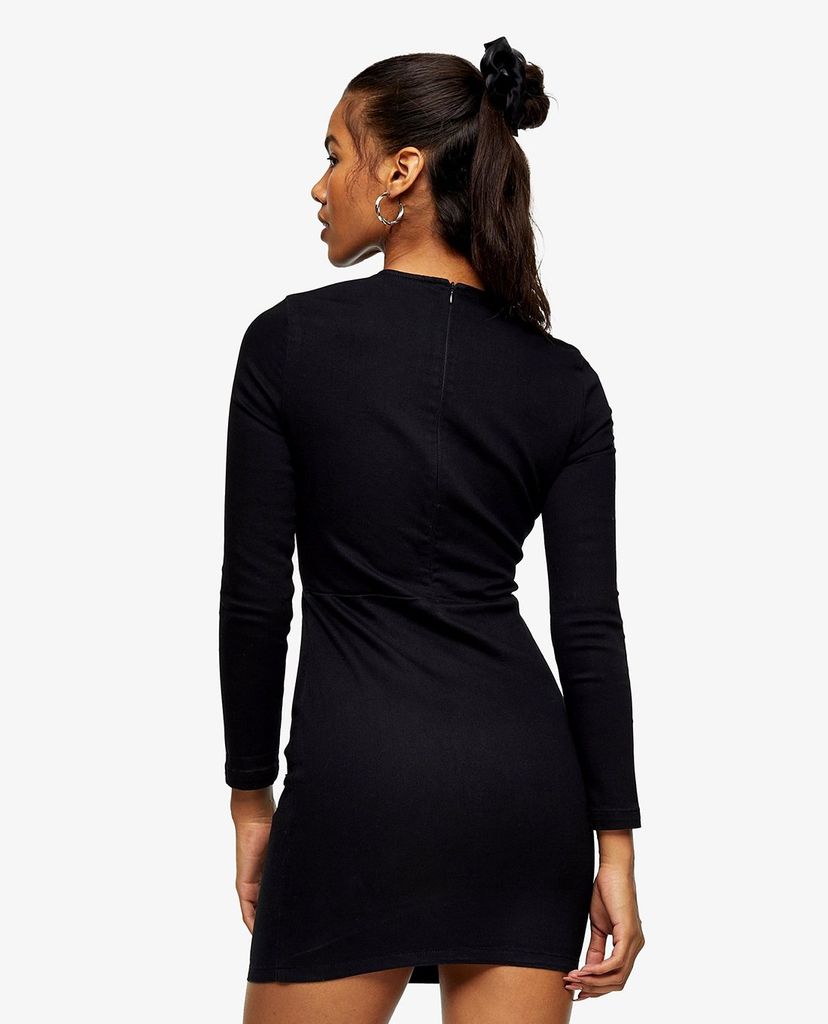 TOPSHOP - Đầm mini cổ V tay dài phom ôm thời trang