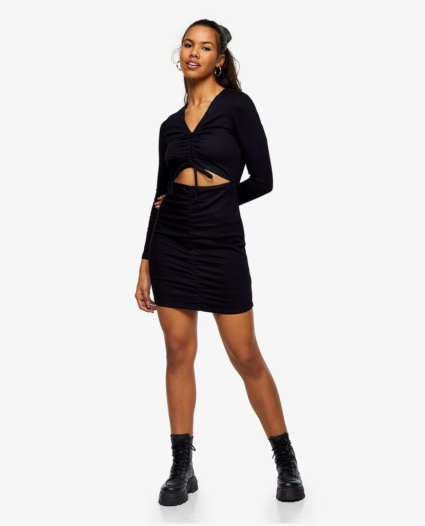 TOPSHOP - Đầm mini cổ V tay dài phom ôm thời trang