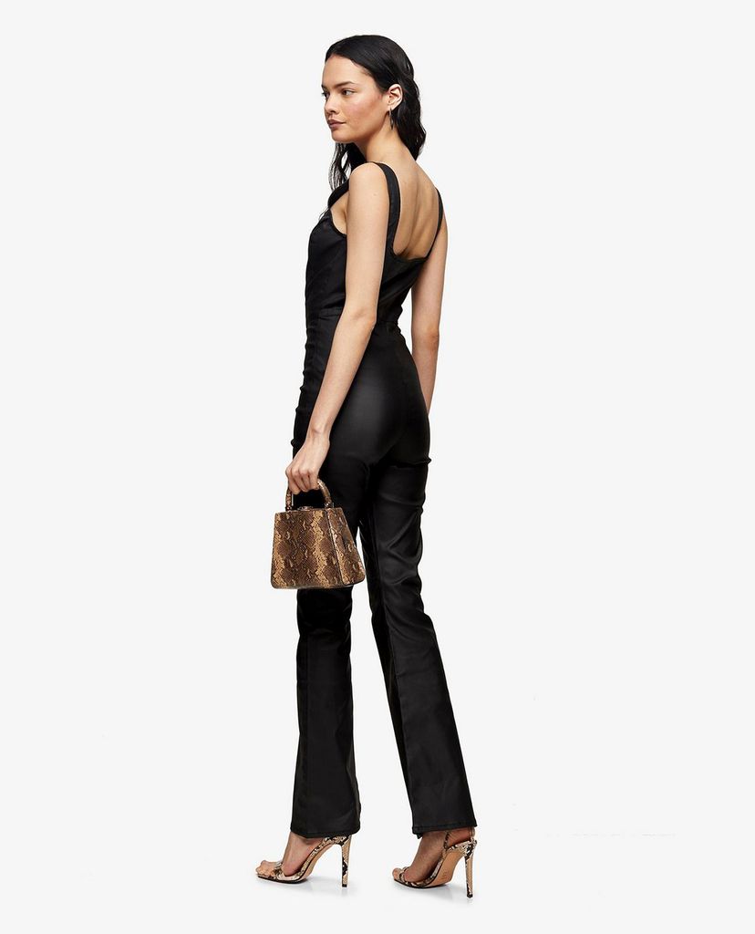TOPSHOP - Jumsuits nữ hai dây phối zip Black Coated Denim Stretch Corset