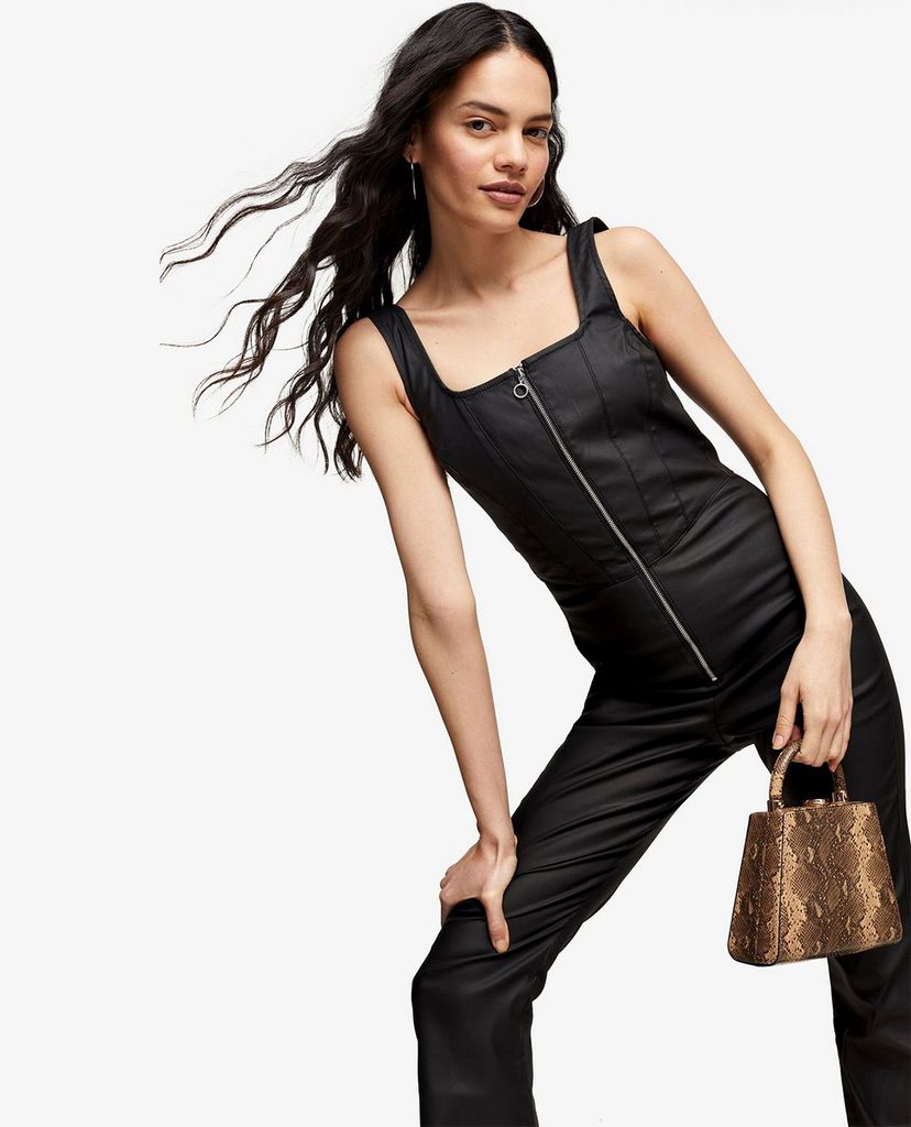TOPSHOP - Jumsuits nữ hai dây phối zip Black Coated Denim Stretch Corset
