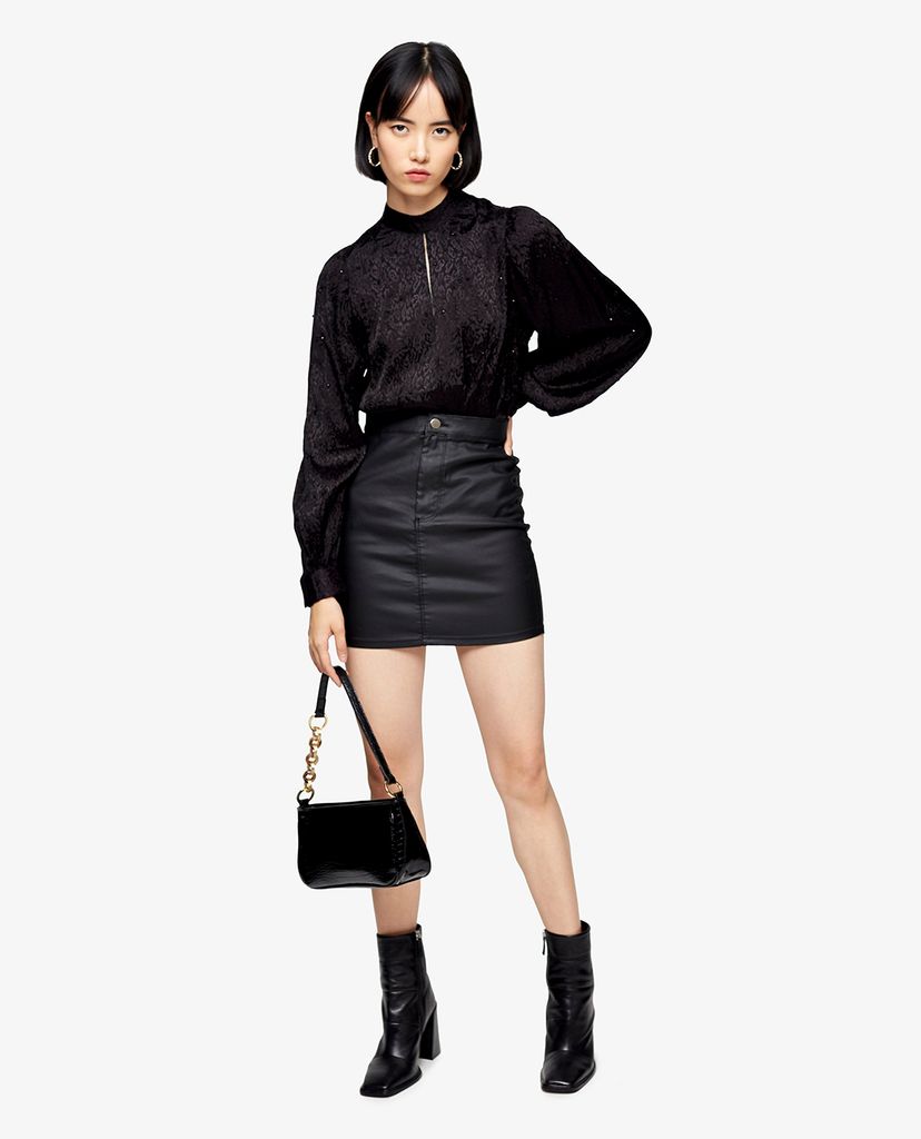 TOPSHOP - Chân váy mini phom ôm Black Coated