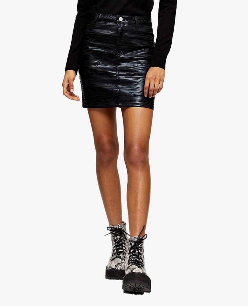 TOPSHOP - Chân váy mini chữ A Black Zebra Print Coated Stretch Joni