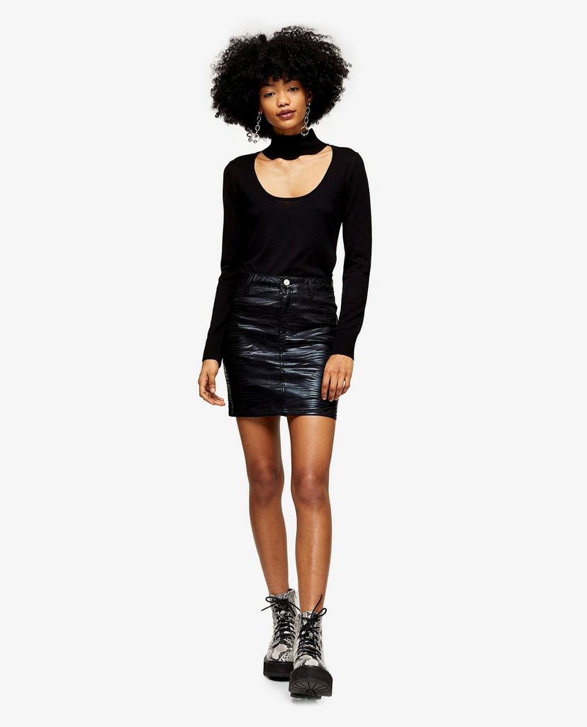 TOPSHOP - Chân váy mini chữ A Black Zebra Print Coated Stretch Joni