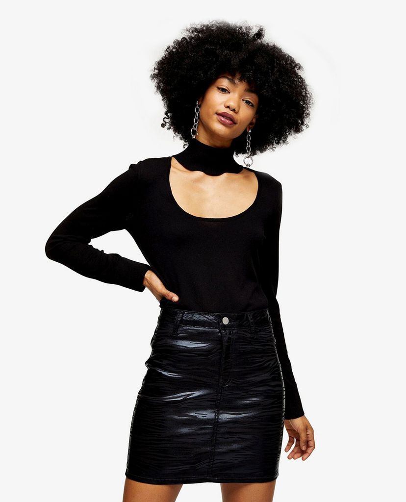 TOPSHOP - Chân váy mini chữ A Black Zebra Print Coated Stretch Joni