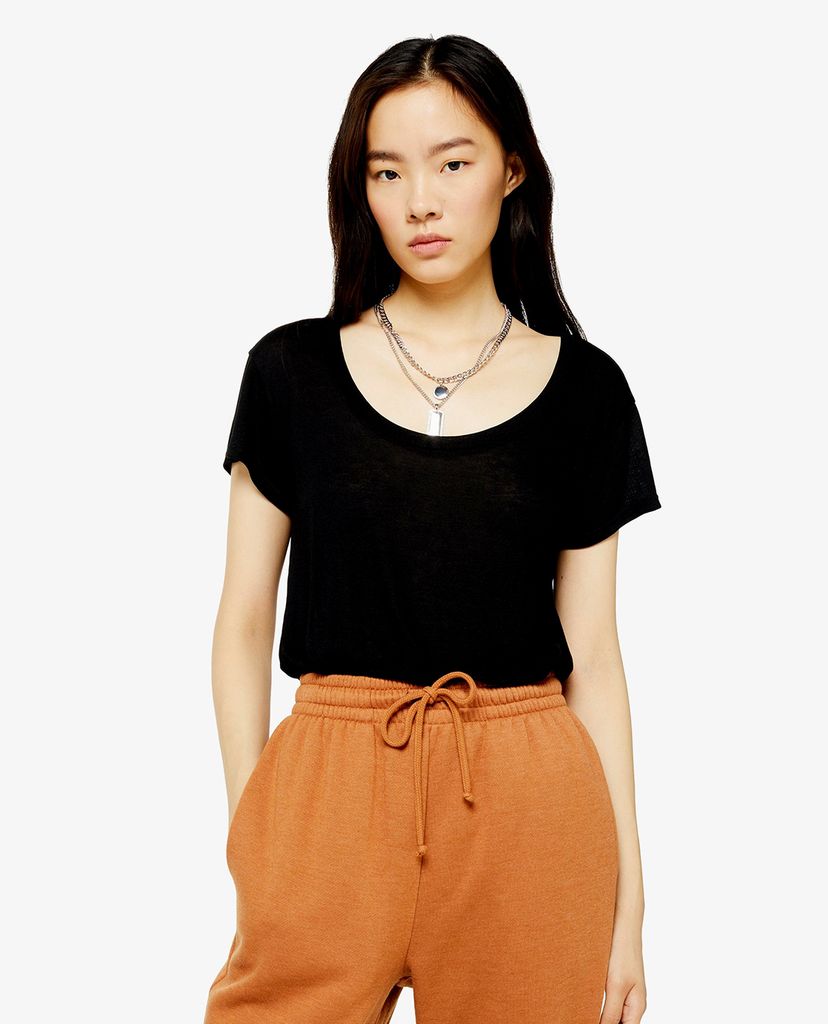 TOPSHOP - Áo thun nữ cổ tròn tay ngắn Black Clean Cut