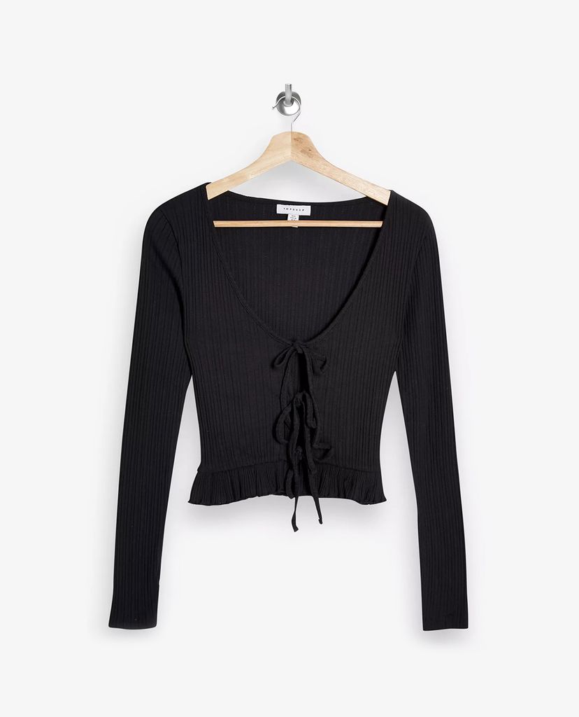 TOPSHOP - Áo cardigan nữ tay dài phối dây Black Lace Up