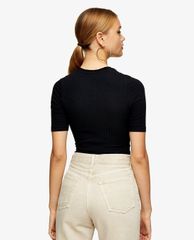 TOPSHOP - Áo thun nữ cổ tròn tay ngắn Black Ribbed