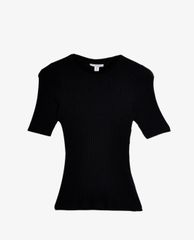 TOPSHOP - Áo thun nữ cổ tròn tay ngắn Black Ribbed