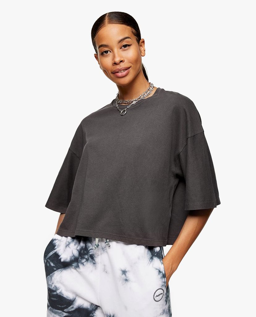 TOPSHOP - Áo thun nữ phom suông tay lỡ Black Washed Boxy