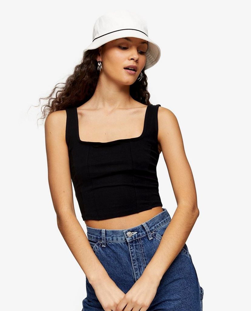TOPSHOP - Áo kiểu nữ croptop hai dây Black Double Seam Crop Vest