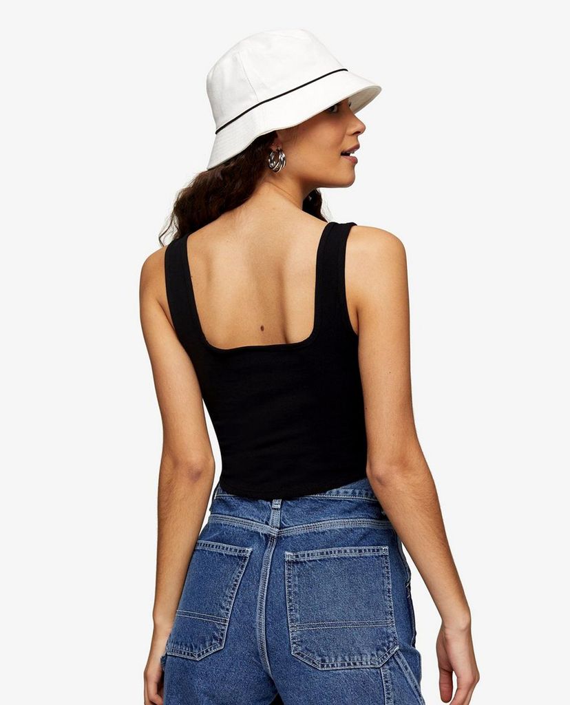 TOPSHOP - Áo kiểu nữ croptop hai dây Black Double Seam Crop Vest