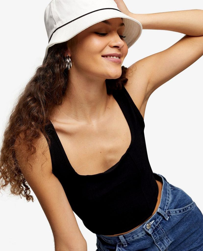 TOPSHOP - Áo kiểu nữ croptop hai dây Black Double Seam Crop Vest