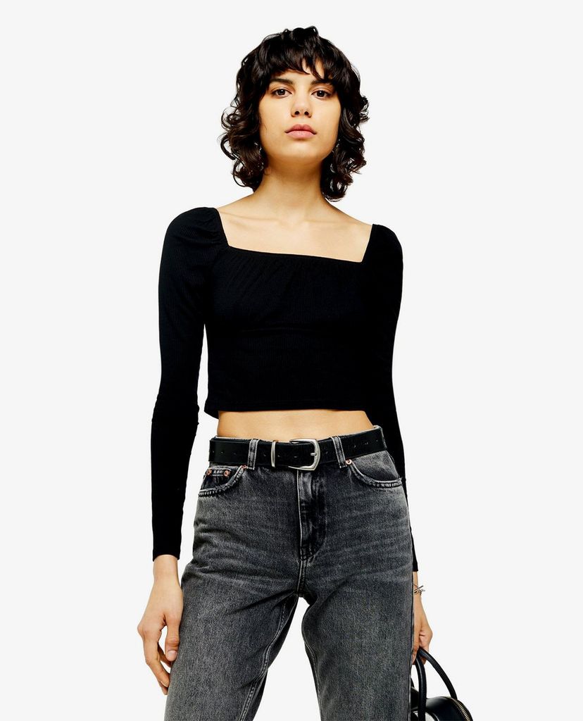 TOPSHOP - Áo kiểu nữ tay dài Black Gathered Neck