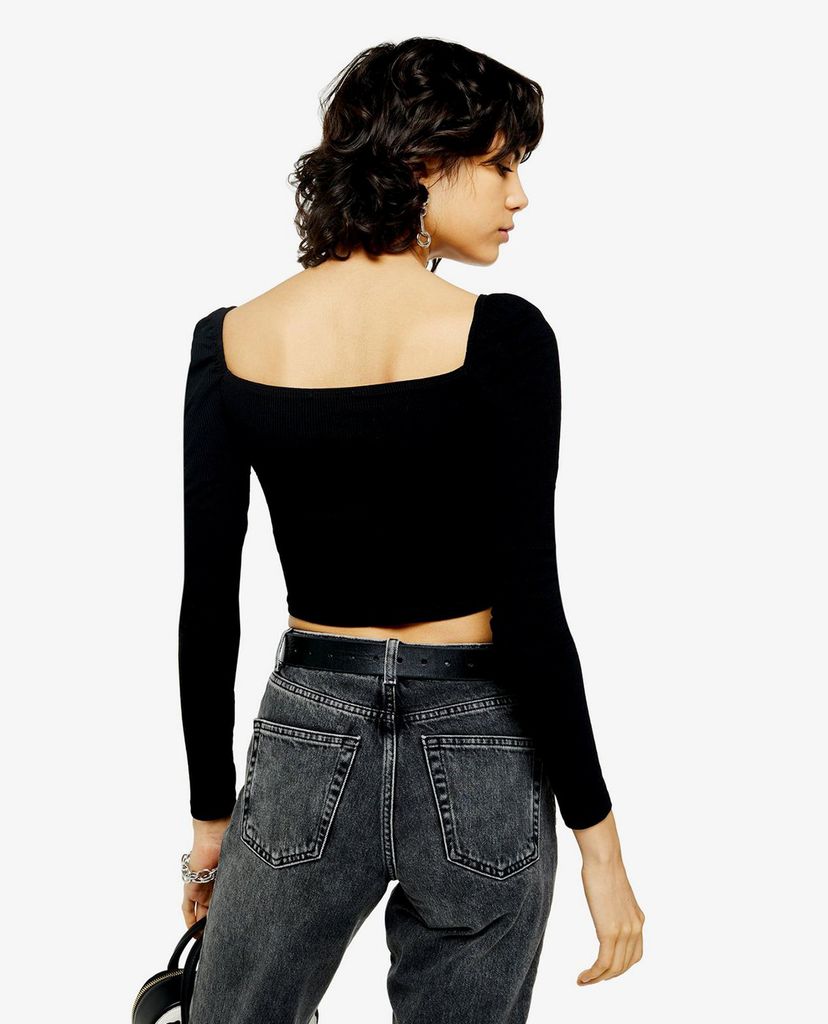 TOPSHOP - Áo kiểu nữ tay dài Black Gathered Neck