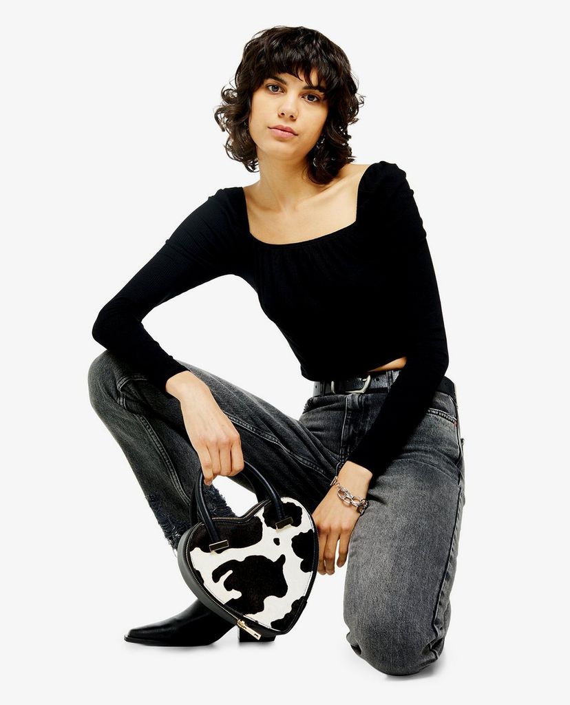 TOPSHOP - Áo kiểu nữ tay dài Black Gathered Neck