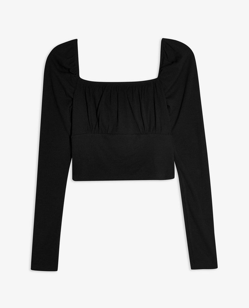 TOPSHOP - Áo kiểu nữ tay dài Black Gathered Neck