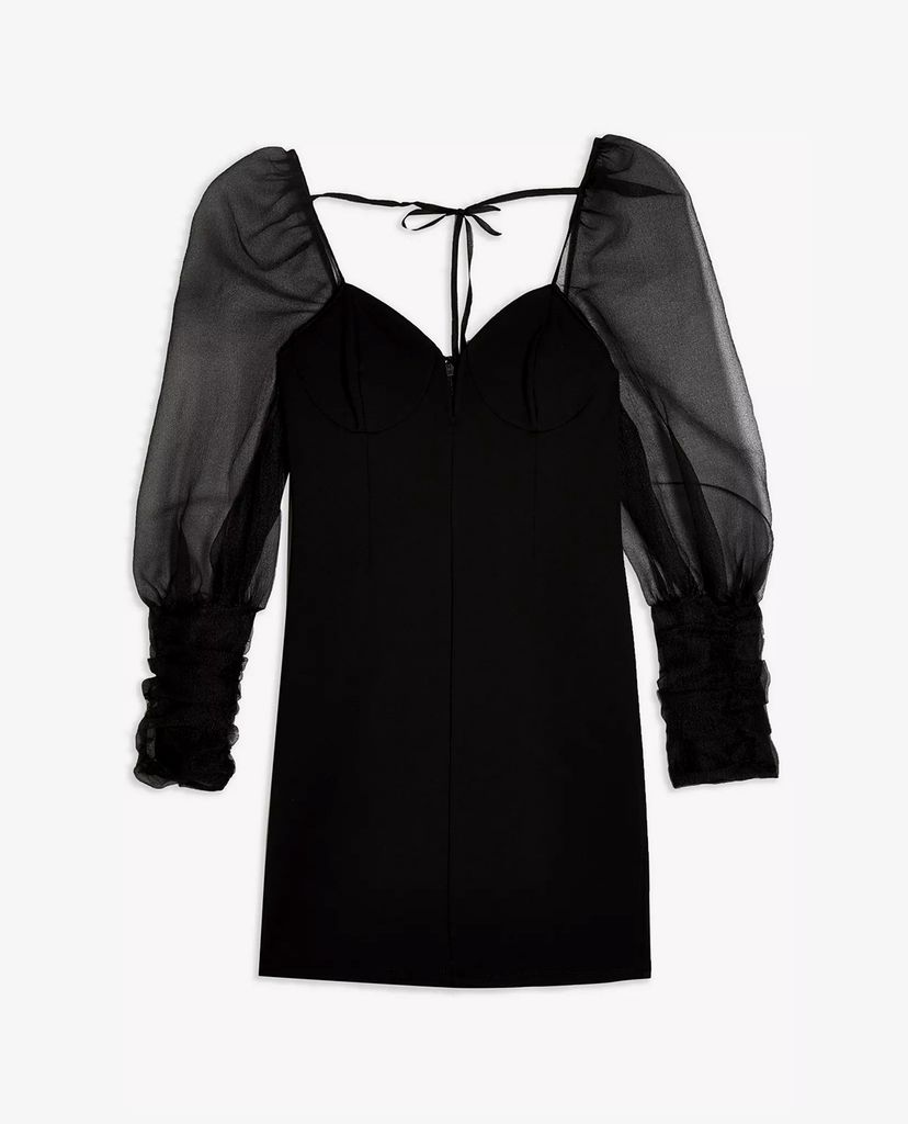 TOPSHOP - Đầm mini tay dài xuyên thấu Black Organza Bodycon