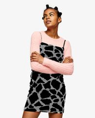 TOPSHOP - Đầm mini hai dây Black And White Giraffe Print Mesh