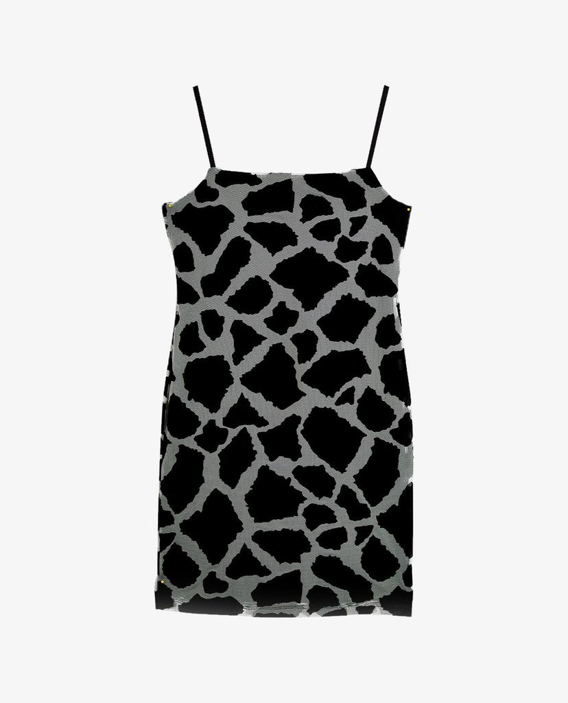 TOPSHOP - Đầm mini hai dây Black And White Giraffe Print Mesh