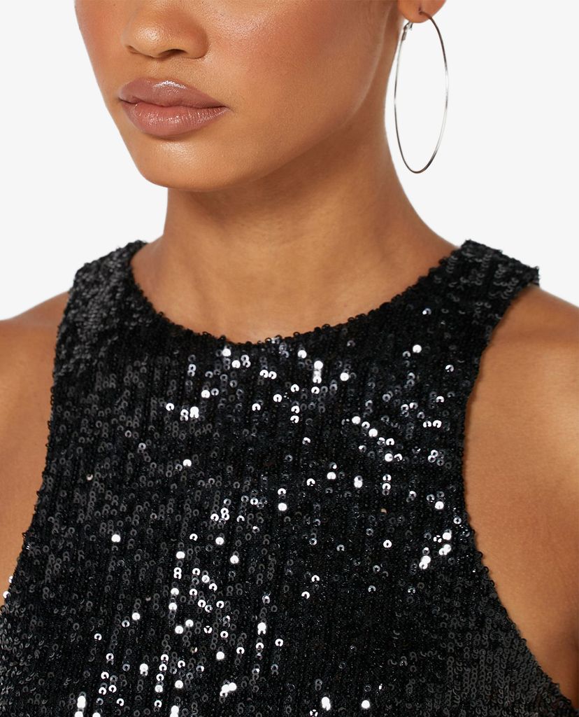 TOPSHOP - Đầm mini sát nách xẻ tà Black Racer Sequin