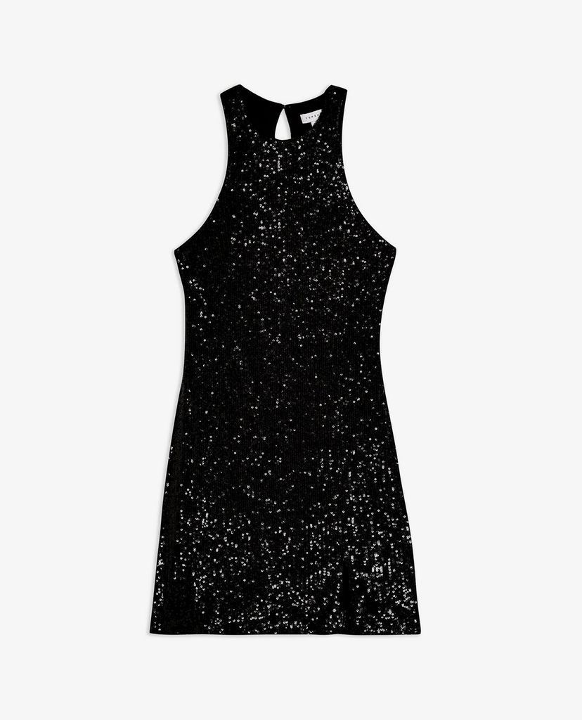 TOPSHOP - Đầm mini sát nách xẻ tà Black Racer Sequin