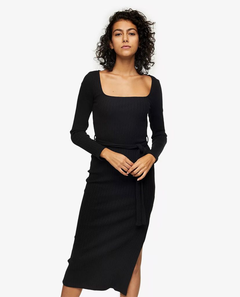 TOPSHOP - Đầm midi tay dài ôm body Black Jersey