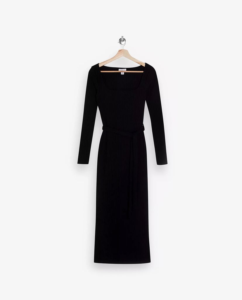 TOPSHOP - Đầm midi tay dài ôm body Black Jersey