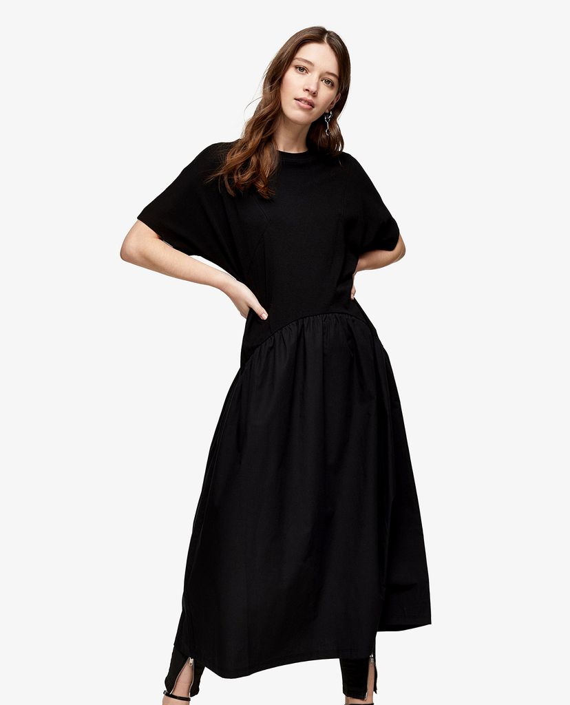 TOPSHOP - Đầm midi Black Poplin Mix Midi Chuck On