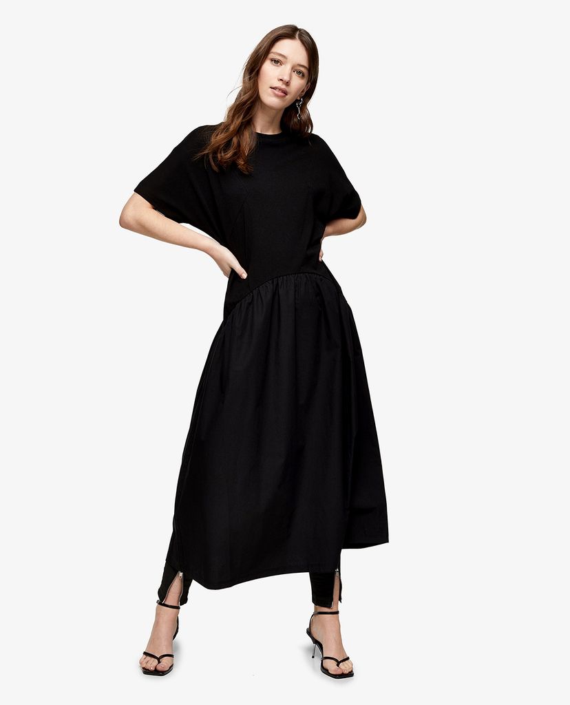 TOPSHOP - Đầm midi Black Poplin Mix Midi Chuck On
