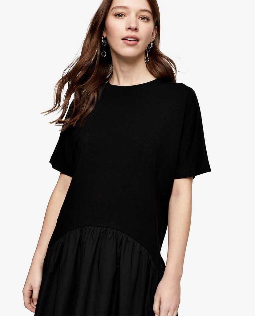 TOPSHOP - Đầm midi Black Poplin Mix Midi Chuck On