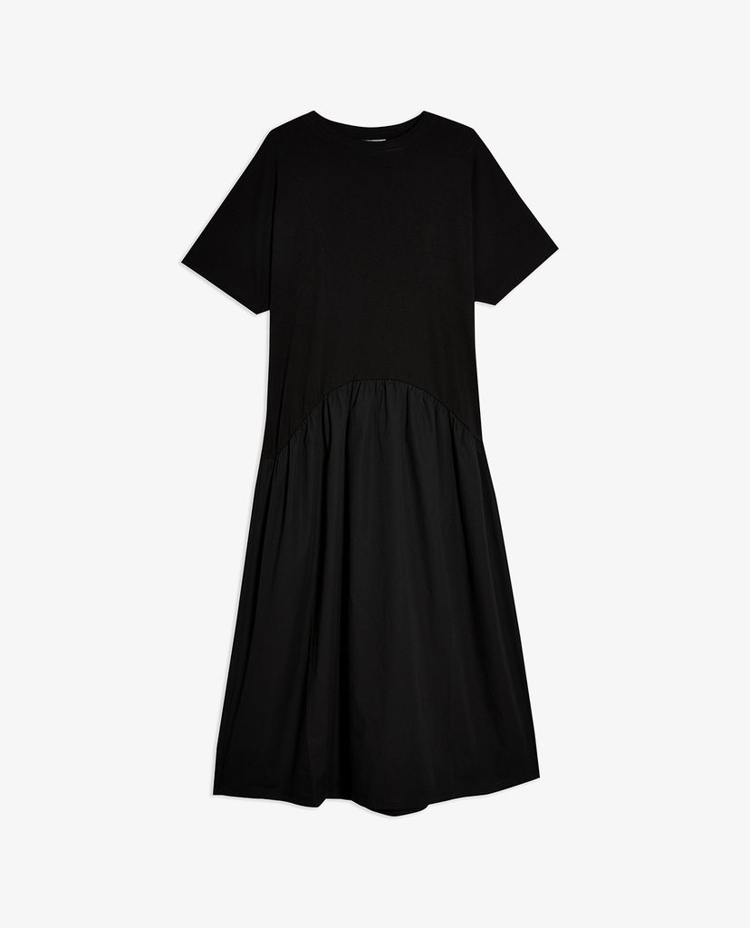 TOPSHOP - Đầm midi Black Poplin Mix Midi Chuck On