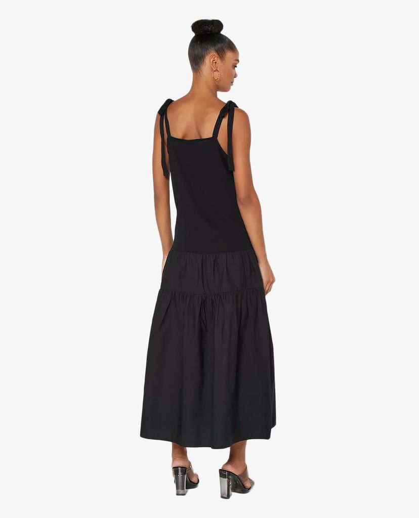 TOPSHOP - Đầm midi hai dây Black Tiered Poplin Pinafore
