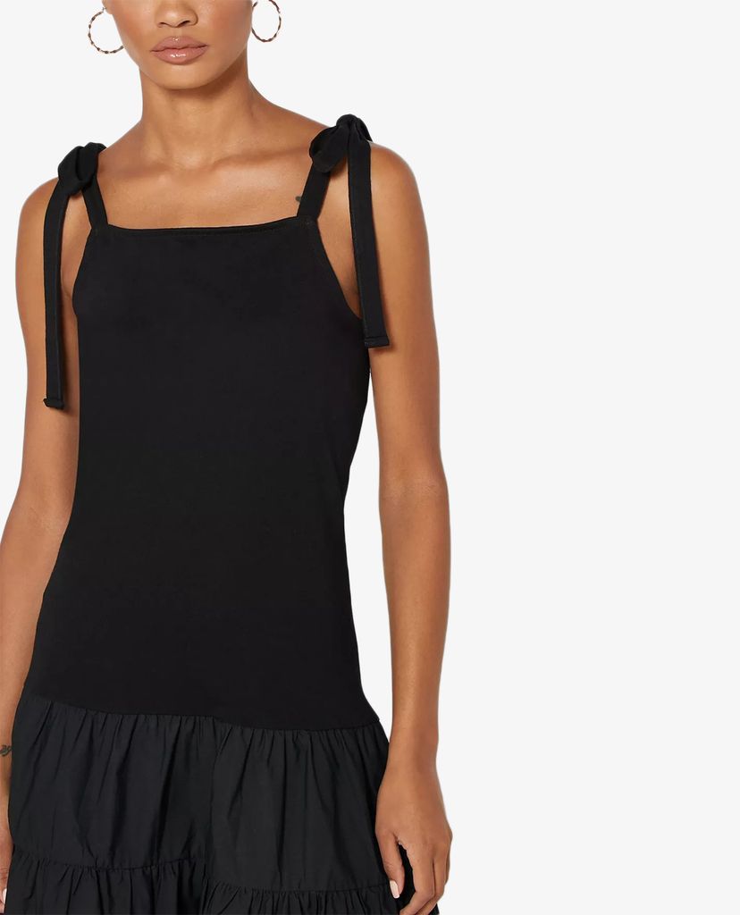 TOPSHOP - Đầm midi hai dây Black Tiered Poplin Pinafore