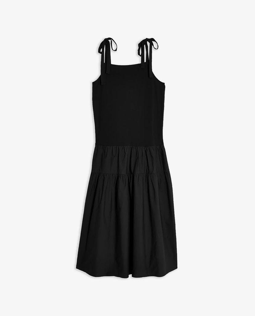 TOPSHOP - Đầm midi hai dây Black Tiered Poplin Pinafore