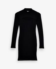 TOPSHOP - Đầm mini cổ tròn tay dài phom ôm Black Ribbed