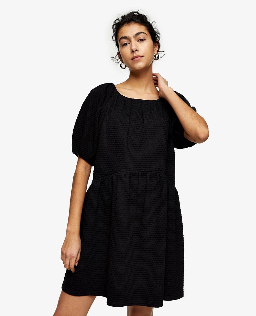 TOPSHOP - Đầm mini tay ngắn phom suông Black Quilted Tea