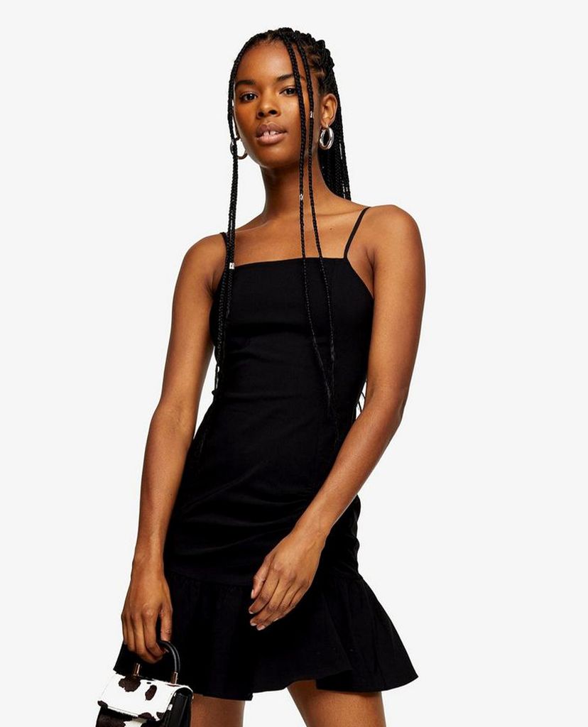 TOPSHOP - Đầm mini hai dây Black Stretch Frill