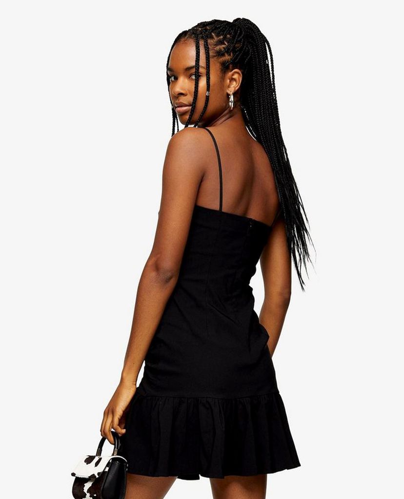 TOPSHOP - Đầm mini hai dây Black Stretch Frill